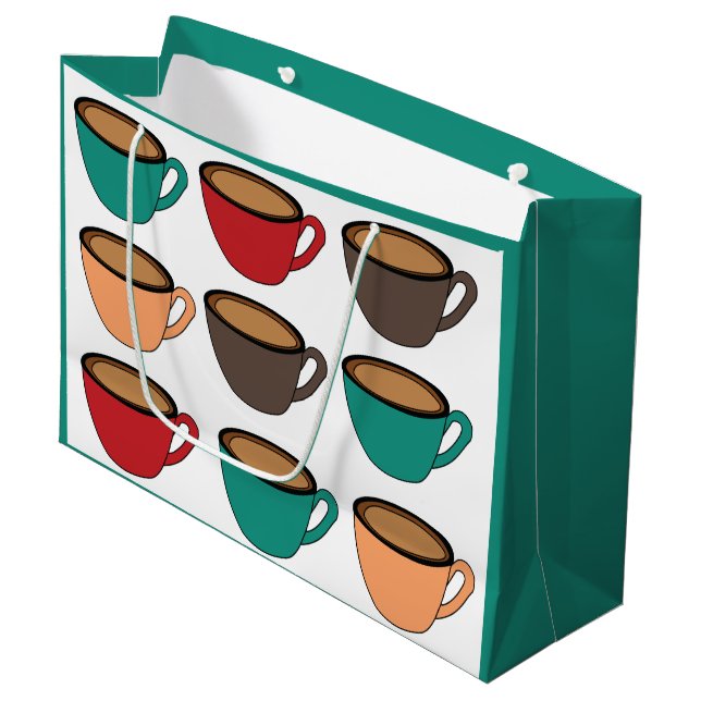 Colorful Coffee Cup Pattern Large Gift Bag (Front Angled)