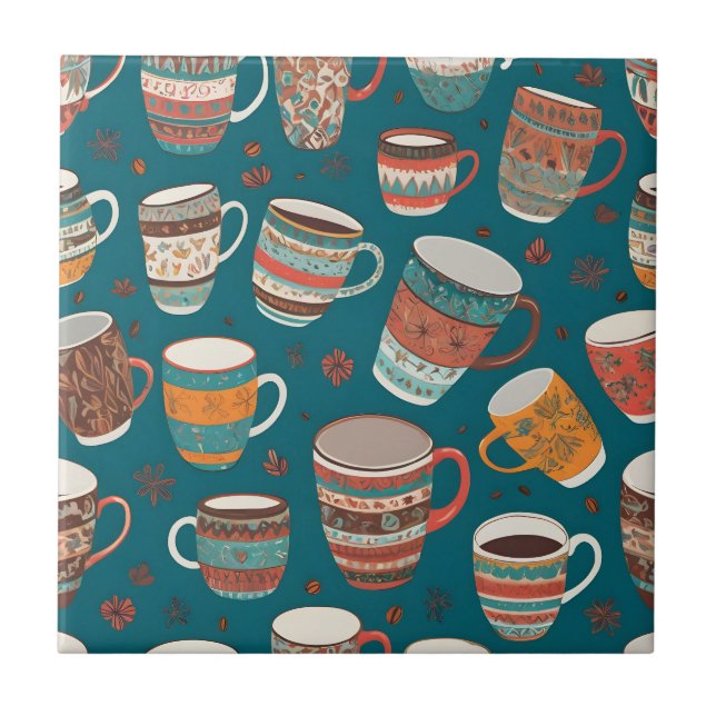 Colorful Coffee Cups Tile (Front)