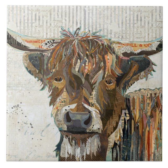 Colorful Collage Highland Cow Tile (Front)