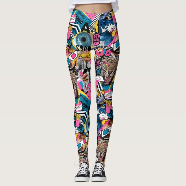 Colorful collage Leggings (Front)