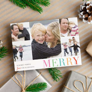 Colorful Collage   Merry & Bright 5 Photo Holiday Card