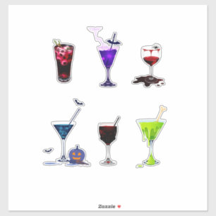 Colorful collage of 9 Halloween cocktails illustra