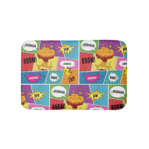 Colorful Comic Book Personalized Name Pop Art Bath Mat