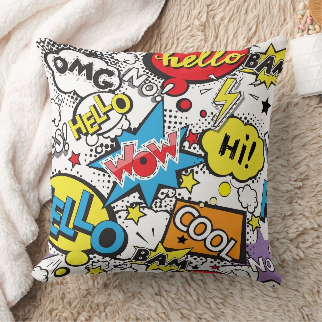 Colorful Comic Pop Art Speech Bubble Pattern Cushion (Blanket)