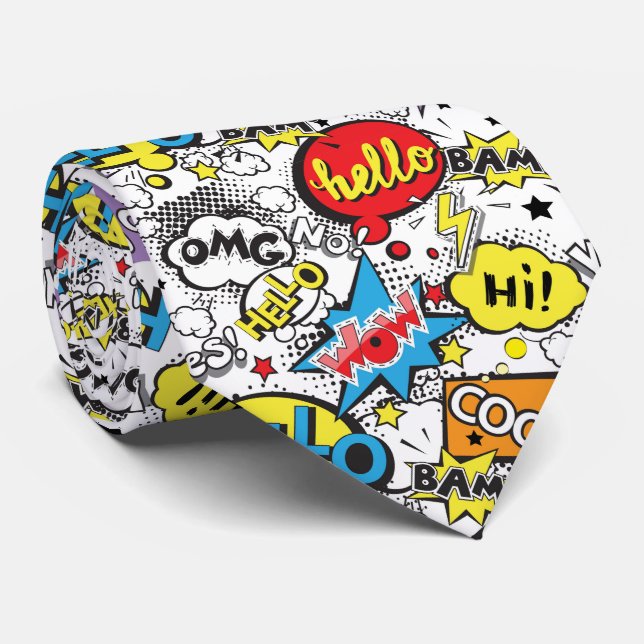 Colorful Comic Pop Art Speech Bubble Pattern Tie (Rolled)