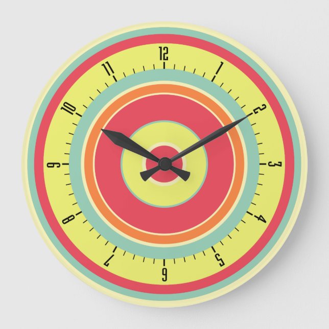 Colorful Concentric Circles 01 Large Clock (Front)