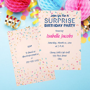 Colorful Confetti Surprise Birthday Party  Invitation