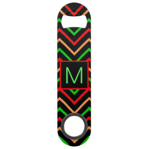 Colorful Cool Chevron on Black Monogram