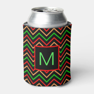 Colorful Cool Chevron on Black Monogram Can Cooler