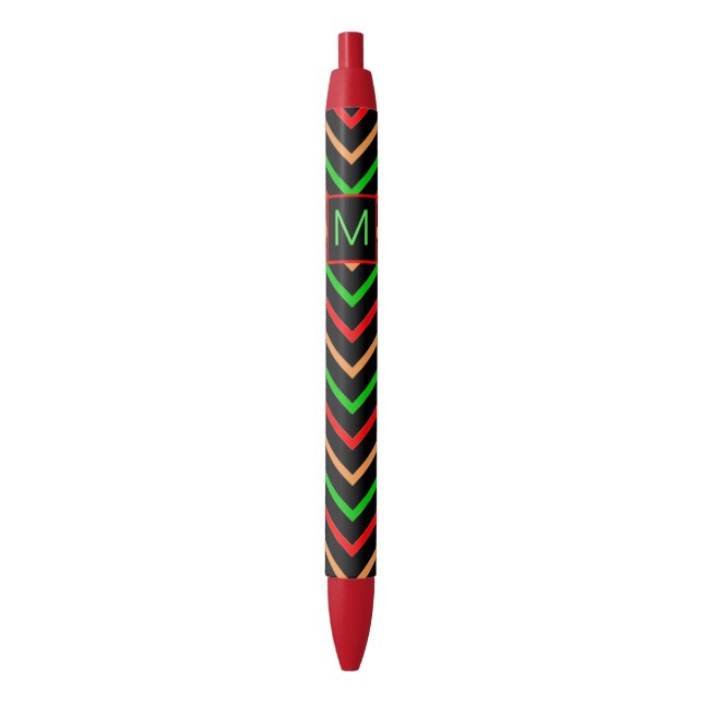 Colorful Cool Chevron on Black Monogram Ink Pen (Front Vertical)