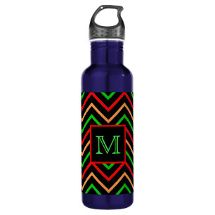 Colorful Cool Chevron on Black Monogrammed 710 Ml Water Bottle