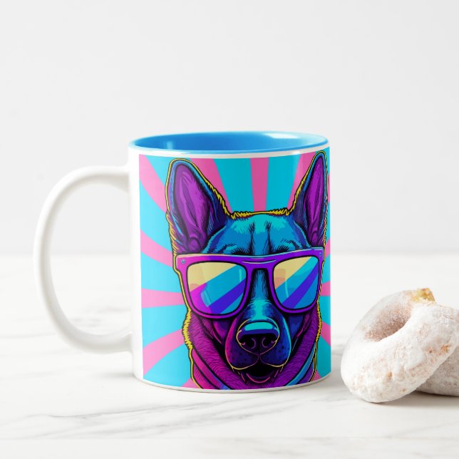 Colorful Cool Dog With Sunglasses Beach Vibes Mug  (With Donut)