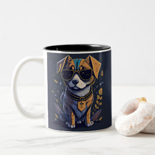 Colorful Cool Dog With Sunglasses Beach Vibes Mug