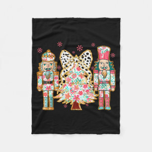Colorful Coquette Bow Floral Nutcracker Christmas  Fleece Blanket