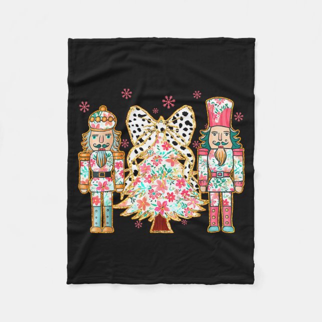 Colorful Coquette Bow Floral Nutcracker Christmas  Fleece Blanket (Front)