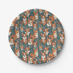 Colorful Corgi Dog Pattern - Perfect for Dog Love Paper Plate