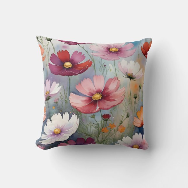 Colorful cosmos flower design cushion (Front)