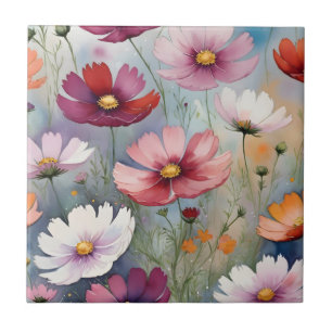 Colorful cosmos flower design tile