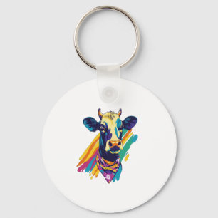 Colorful Cow Png, Rainbow Cow Design Png Key Ring
