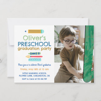 Colorful Crayon Photo Preschool Graduation Invitation