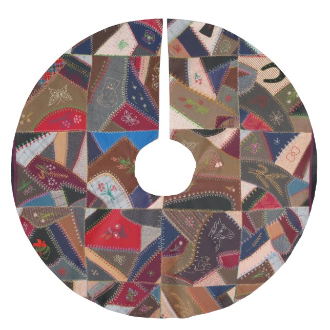 Colorful crazy quilt brushed polyester tree skirt (Front)