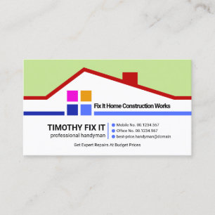Colorful Creative Roof Motif Handyman Contractor Business Card