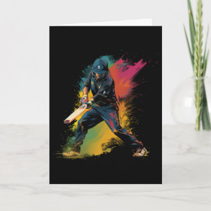 Colorful Cricketer Boy On Mens Cricket Card