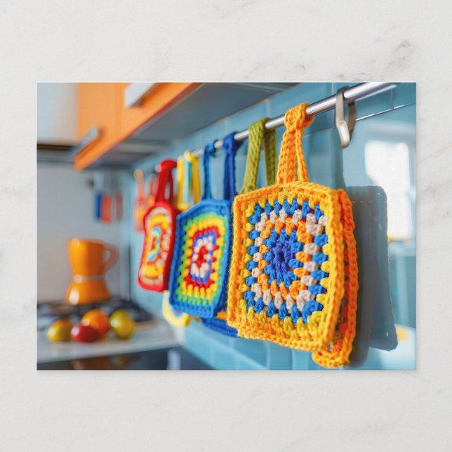 Colorful Crochet Pot Holders Made From Granny Squa Postcard (Front)