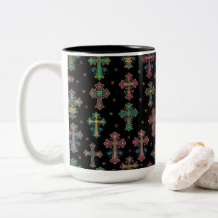 Colorful Crosses / Faith but Make It Fun Two-Tone Coffee Mug