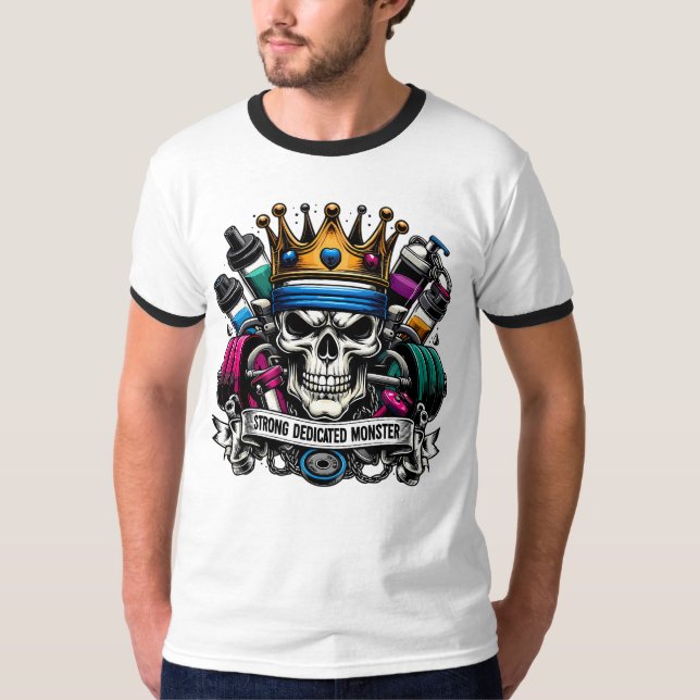 Colorful Crowned Gym Monster King Fitness Art T-Shirt (Front)
