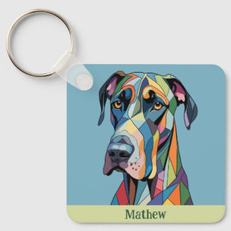Colorful Cubist Great Dane  Key Ring