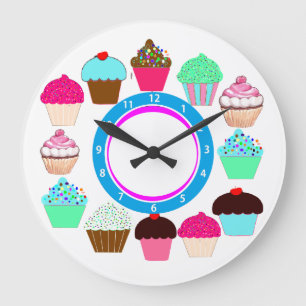 Colorful Cupcakes - Personalized Large Clock