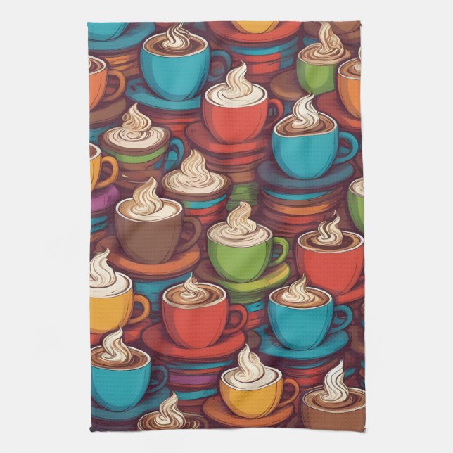 Colorful cups pattern tea towel (Vertical)
