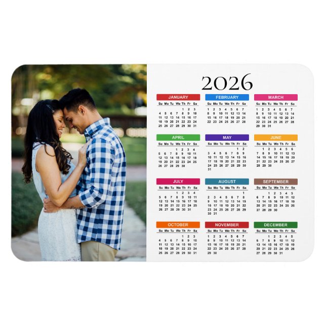 Colorful Custom 2026 Photo Calendar Magnet (Horizontal)