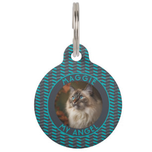 Colorful Custom Cat Lover Present Chevron Checkers Pet Tag