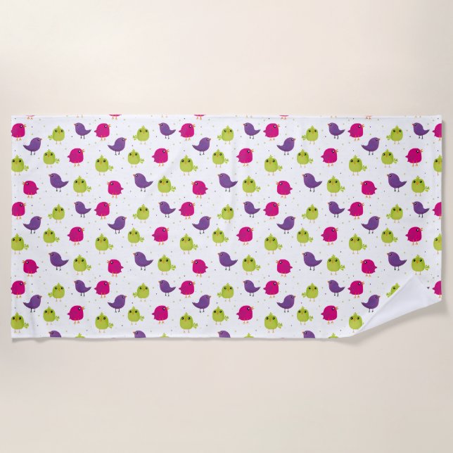 Colorful Cute Birds Pattern Beach Towel (Front)