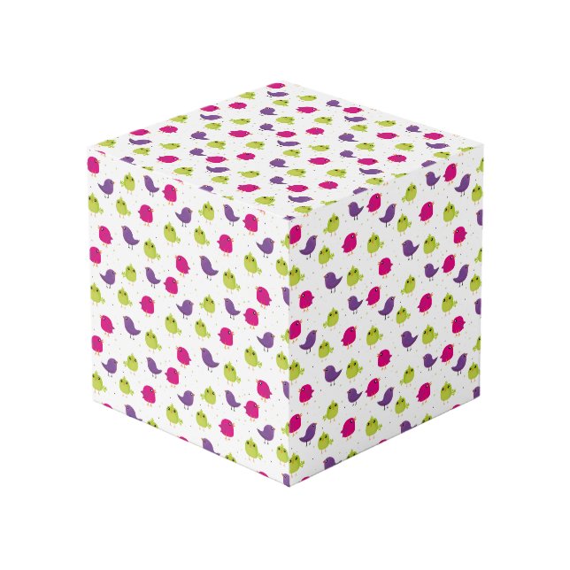 Colorful Cute Birds Pattern Cube (Front Angled)