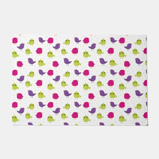 Colorful Cute Birds Pattern Doormat (Front)
