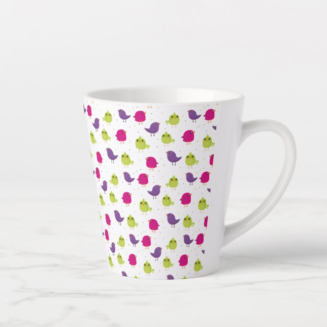 Colorful Cute Birds Pattern Latte Mug (Right)