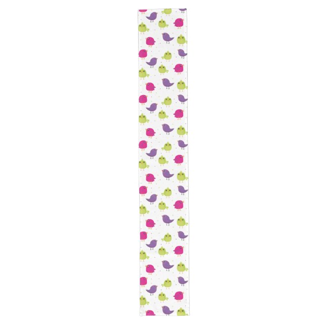 Colorful Cute Birds Pattern Long Table Runner (Front)