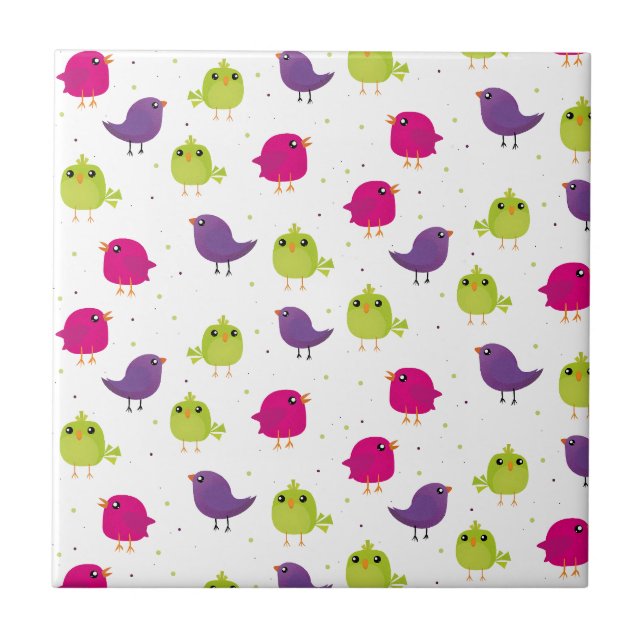 Colorful Cute Birds Pattern Tile (Front)