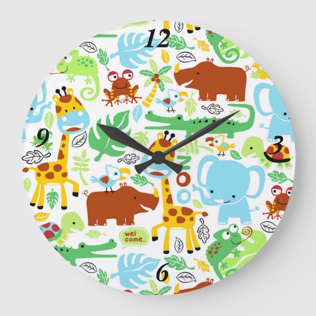 Colorful Cute Cartoon Jungle Large Clock (Front)
