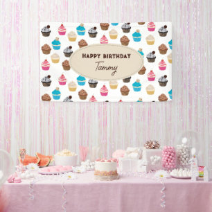 Colorful Cute Cupcakes Pattern Birthday Party Banner