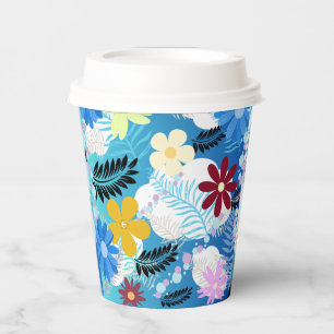 Colorful Cute Daisies Ferns Bubbles Clouds Pattern Paper Cups