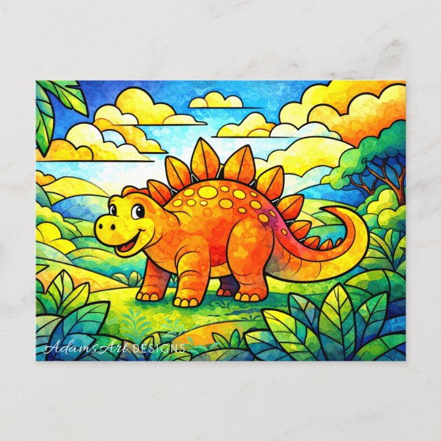 Colorful Cute Dinosaur Kids Holiday Postcard (Front)