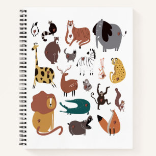 Colorful cute doodle cartoon set of Wild animals . Notebook