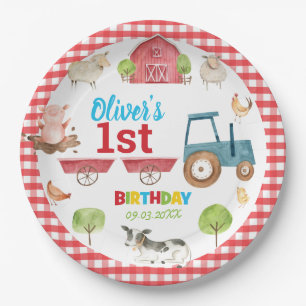 Colorful Cute Farm Animals Barnyard 1st Birthday  Paper Plate