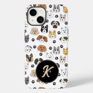 Colorful Cute Funny Dogs & Dog Paw Monogram Case-Mate iPhone 14 Case