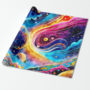 COLORFUL CUTE GALAXY PLANET DESIGN WRAPPING PAPER