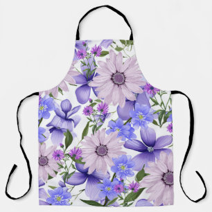 Colorful Cute Lavender Daisies Lilacs Floral Print Apron